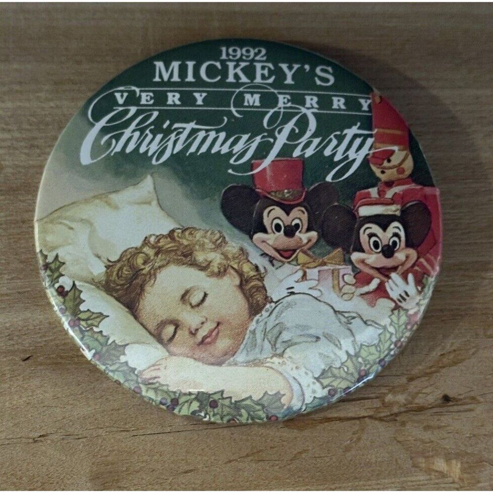 90s Walt Disney World Button 1992 Mickey's Mouse Very Merry Christmas Party Prop